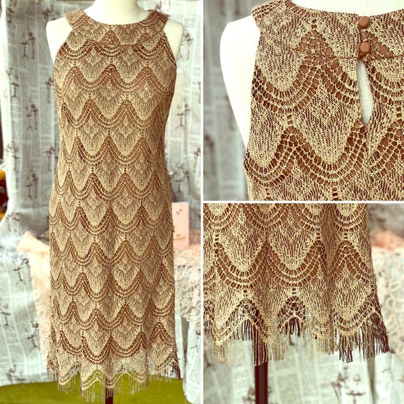 Dresses & Skirts - Vintage golden lacy flapper style dress